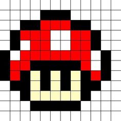 an image of a red and black mushroom pixellated to look like it is in the middle