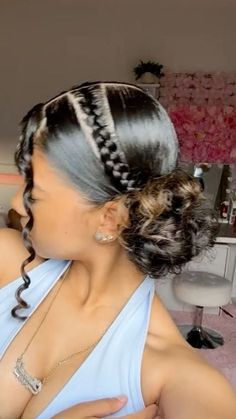 Cute Colors To Dye Your Curly Hair, Hairstyles With Hats Curly Hair, Hairstyles With Braids Natural Hair, Beach Hairstyles For Natural Hair, Waterpark Hairstyles Curly Hair, Cute Hairstyles Protective, 2 Buns With Braids, Poofy Hair Styles, Girly Curly Hairstyles