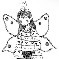 a drawing of a girl with butterfly wings