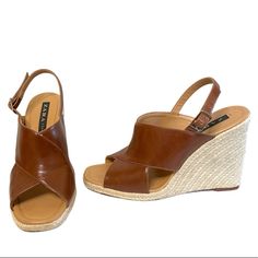 New With Tag Zara Trafaluc Cognac Leather Crossover Espadrille Wedge Sandals Tan Leather Wedges. Split Suede Upper. Wide Strap Across The Front. Jute-Lined Wedge Heels. Heel Height Of 4.5” Size Eu40/Us9 Zara Wedge Sandals With Platform, Zara Platform Wedge Heel Sandals, Zara Platform Wedge Sandals, Elegant Brown Wedge Sandals For Vacation, Zara Wedge Heel Sandals For The Beach, Zara Beach Sandals With Wedge Heel, Zara Beach Wedge Heel Sandals, Zara Beach Wedge Sandals, Zara Leather Wedge Sandals For Spring