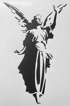 the silhouette of an angel is shown in black and white on a sheet of paper