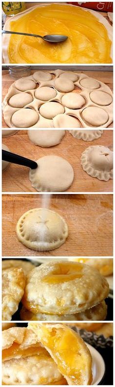 the process of making pies is shown here