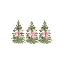 three christmas trees with pink bows on them