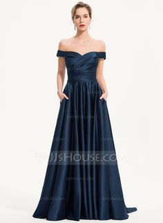 [AU$200.00] A-Line Off-the-Shoulder Sweep Train Satin Evening Dress With Pockets Off-shoulder Satin Finish Evening Dress For Prom, Formal Off-shoulder Satin Evening Dress, Floor-length Satin Dress With Sweep Train For Banquet, Duchess Satin Dress, Off-shoulder Evening Gown With Satin Finish, Formal Dresses Midi Classy, Off-shoulder Satin Dress With Sweep Train, Bridesmaid Satin, Ball Gowns Princess