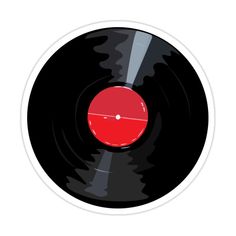 an old vinyl record sticker with a red disk on the center and black background