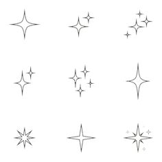 six different stars are shown in black and white, each with one star as the center