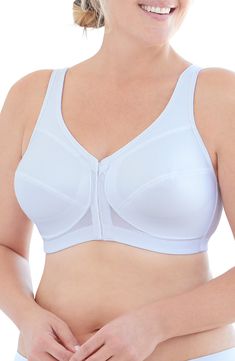 A foam-cushioned band on this bra crosses under and over the bust for wire-free definition and the crisscrossed back design provides light posture support. Style Name:Glamorise Magiclift Posture Back Bra (Regular & Plus Size). Style Number: 6194701. Shoulder Strain, Posture Support, Front Closure Bra, 5 De Mayo, Girdles, Contemporary Accessories, Support Bra, Satchel Tote Bag, Back Support