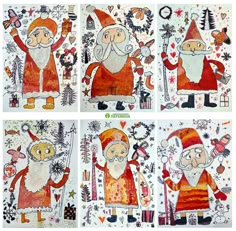 four different pictures of santa clauss with christmas decorations on the bottom, and an image of