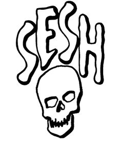 a black and white drawing of a skull with the word hell on it's forehead