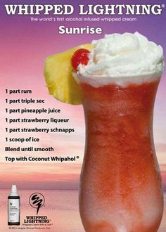 an advertisement for whipped lightening sunrise with a drink in the foreground and on the background