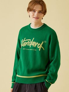 It is a basic knit pullover sweater with logo point. The sweater has STANDARD logo in hand script font using jacquard textile. The sweater has stylish colorblock point on the cuffs and hem.- Round neck- Ribbed neck, cuffs, hem- Comfy fit- Basic item Winter Sweater With Embroidered Logo For Streetwear, Winter Streetwear Sweater With Embroidered Logo, Classic Winter Sweater With Letter Print, Classic Winter Letter Print Sweater, Classic Fall Sweater With Letter Print, Sporty Sweater With Letter Embroidery For Winter, Winter Crew Neck Sweater With Letter Embroidery, Sporty Winter Sweater With Letter Embroidery, Casual Winter Sweater With Letter Embroidery