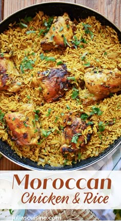 Moroccan Chicken & Rice North African Chicken And Rice, Chicken Moroccan Recipes, Tagine Chicken Recipes, Something Different For Dinner Ideas Chicken, Moracan Chicken Recipes, Moroccan Crockpot Recipes, Creative Chicken Dinners, International Rice Dishes, Healthy Moroccan Recipes