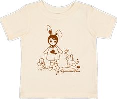 Cute Organic Cotton Crew Neck T-shirt, Cute Unisex Cartoon Print Tops, Cute Cartoon Print T-shirt, Cute Cotton T-shirt With Cartoon Print, Playful Cotton T-shirt With Cute Design, Cute Fitted Pre-shrunk T-shirt, Cute Unisex Organic Cotton Tops, Cute White Organic Cotton Tops, Cute Organic Cotton Tops With Screen Print