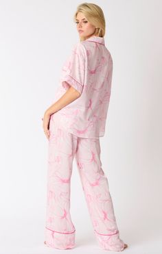 Lounge luxuriously in the Pink Bow Ribbon Print Satin Pajama Set. With a charming ribbon print and silky satin material, these collared pajamas boast a playful yet sophisticated look. Short sleeves and a button-up top pair perfectly with the pants, ensuring a comfortable and stylish sleep. Sweet dreams! 100% Polyester Picture Frame Hangers, Satin Pajama Set, Satin Pajama, Denim Short Dresses, Bubble Gum Pink, Look Short, Pink Bows, Bow Ribbon, Satin Pyjama Set