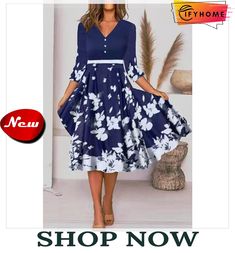 Women's Casual Dress Swing Dress Print Dress Floral Butterfly Button Print V Neck Midi Dress Fashion Modern Outdoor Daily 3/4 Length Sleeve Regular Fit Black White Yellow Fall Spring S M L Xl Midi Dress Elegant, Women's A Line Dresses, V Neck Midi Dress, Midi Dress With Sleeves, Blue Midi Dress, Printed Midi Dress, Types Of Skirts, Spring Dresses, Elegant Woman