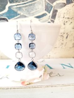 Sapphire Earrings Navy Blue Jewlry Wedding Earrings Bridal Earrings Birthday gift for Her Wedding gift Best Bridesmaid gifts Bridal gift Classic Blue Wedding, Best Bridesmaid Gifts, Wedding Gifts For Bridesmaids, Best Gifts For Her, Diamond Bar, Sapphire Earrings, Christmas Earrings, Bridesmaids Gifts, Bridal Gifts