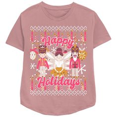 She'll love celebrating the Holiday season with this Women's Happy Holidays From The Nutcracker And Ballerina Relaxed Fit Graphic Tee. FEATURES Crewneck Short sleevesFABRIC & CARE Cotton, polyester Machine wash Imported Size: Medium. Color: Mauve. Gender: female. Age Group: adult. Nutcracker And Ballerina, The Nutcracker, Nutcracker, Happy Holidays, Womens Clothing Tops, The Holiday, Gender Female, Graphic Tee, Holiday Season