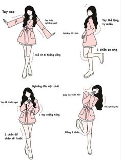 the instructions for how to wear a pink coat and dress with long sleeves, in different ways