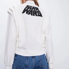 New Zara Star Wars Sweatshirt Princess Leia Size Medium New With Tags. Never Worn. Front Graphic From Chapter V: The Empire Strikes Back Of Kiss Between Han Solo And Princess Leia. Back Has Logo Of The Saga Of George Lucas In Black. High Neck Sweatshirt With Long Sleeves And Ribbed Trims. Ruffle Detail And A Star Wars. Rare, Star Wars Sweatshirt. Star Wars X Zara. Star Wars Crop Top, Starwars Sweater, Vintage Star Wars Sweatshirt, High Neck Sweatshirt, Faux Fur Sweater, Black Long Sleeve Sweater, Sheer Sweater, Star Wars Mens Hoodie, Cream Knit Sweater