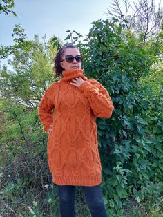 READY TO SHIP  This price is just for this size and for this color This  unique handmade sweater in orange is made to give you pleasure and  makes you feel comfortable and stylish.It is suitable for any occasion.With this lovely sweater  you will feel beautiful at any time - in everyday life, at work,at home,visit with friends and relatives,in mountain... Wonderful design,warm and soft..just for you .        Content  - Wool pure naturale 100 %     Sizes - M / L /XL     Measurements, taken with t Casual Orange Winter Sweater, Casual Long Sleeve Hand Knitted Pattern, Burnt Orange Long Sleeve Winter Sweater, Orange Chunky Knit Sweater For Fall, Casual Long Sleeve Hand Knitted Sweater, Orange Long Sleeve Sweater For Winter, Orange Long Sleeve Winter Sweater, Orange Chunky Knit Sweater For Winter, Casual Orange Hand Knitted Sweater