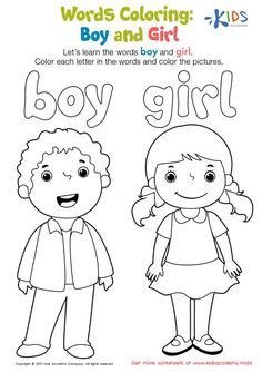 a boy and girl coloring page with words for the word boy and girl on it