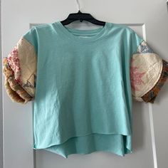 From A Great Shop In San Francisco! Made From 100% Recycled Materials. Beautiful Upcycled Sleeves With A Bit Of Fringe. Minty Green Color. Size Xl. Measurements, To The Best Of My Ability, Pit To Pit 24” Length 19.5” Sleeve 9” Upcycled Tshirt, San Francisco Shopping, Upcycle Tshirt, Minty Green, Vintage Tops, Recycled Materials, Green Color, Green Colors, Vintage Ladies