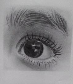 a pencil drawing of an eye with long lashes