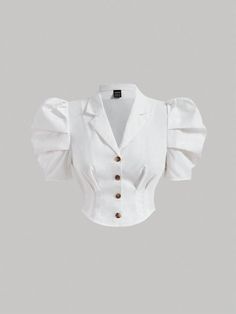 Shirt Collar Blouse Designs, Shein Tops Shirts, Shein Shirts, Trendy Cotton Tops, Collar Crop Top, Sunday Dress, Short Puff Sleeve, Fashion Tops Blouse, Cropped Blouse