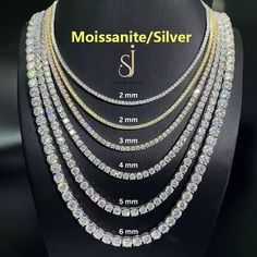 Moissanite Tennis Chain, Moissanite Unisex Chain , moissanite 925 sterling silver tennis Chain Passes Diamond Tester Anniversary gift ✦ 𝐉𝐞𝐰𝐞𝐥𝐫𝐲 𝐓𝐲𝐩𝐞 : Custom Jewelry → You can customize everything (Name, color, size, stone, metal). → Custom orders are always welcome. ✦ 𝗜𝘁𝗲𝗺 𝗗𝗲𝘁𝗮𝗶𝗹𝘀 ✦ → Stone Shape : Round → Stone Size : 2, 3, 4 mm → Stone Type : Moissanite → Stone Color / Clarity : DEF Color / VVS ✦ 𝗠𝗲𝘁𝗮𝗹 𝗗𝗲𝘁𝗮𝗶𝗹 ✦ → 925 Silver → Metal Stamp Engraving: Yes ✦ 𝗘𝗻𝗴𝗿𝗮𝘃𝗶𝗻𝗴 ● → We offer engraving free of cost for 5 letters, but numbers of letters are subjected to space available. ✦ 𝐂𝐮𝐬𝐭𝐨𝐦 𝐎𝐫𝐝𝐞𝐫 ✦ → You can come up with modification in our listed items or if you have your own idea just message us, we are happy to make that. → You can choose meta Moissanite Tennis Necklace In White Gold With Prong Setting, Dazzling Moissanite Tennis Necklace With Diamond Cut, White Gold Moissanite Tennis Necklace With Prong Setting, Diamond Cut Moissanite Tennis Necklace For Anniversary, Luxury Moissanite Tennis Necklace Gift, White Moissanite Tennis Necklace For Anniversary, Iced Out Moissanite Necklace In White Gold, Iced Out Moissanite White Gold Necklace, Silver Lab Grown Diamond Tennis Necklace For Anniversary