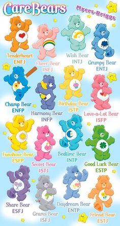 the care bears are all different colors and sizes