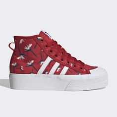 Super Fun Adidas Collaboration With South African Fashion Designer Thebe Magugu. Notes: These Run Large. Size Is 7.5 But Would Fit A 7 Better. I Have A Size 7 Wide Foot, Typically Wear A 7.5-8 In A Sneaker, But Had To Order A 6.5 For A Good Fit With These. Adidas Nizza Platform, White And Gold Sneakers, Adidas Nizza, Red High Tops, South African Fashion, Adidas Swift Run, Adidas Tennis Shoes, Power Red, Kawaii Shoes