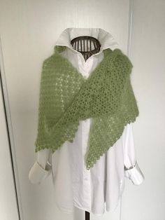 Lime green shawl, scarf, shoulder warmer, crocheted, in mohair, silk. Personal creation, handmade. Very warm, soft, light, vaporous, non-itchy work, ideal for the first cold weather. One size fits all. Composition : 74% mohair yarn / 26% silk 172cm shoulder span 62cm center back Mohair Scarf Crochet Pattern, Crochet Mohair, Green Shawl, Trendy Scarves, Mohair Yarn, Green Scarf, Silk Yarn, Shawls And Wraps, Womens Scarves