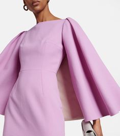 Emilia Wickstead - Switzy cape wool crêpe midi dress | Mytheresa Lavender Care, Dresses Winter, Crepe Midi Dress, Wool Crepe, Emilia Wickstead, Cape Sleeves, Pink Midi Dress, Winter Dresses, Design Shop