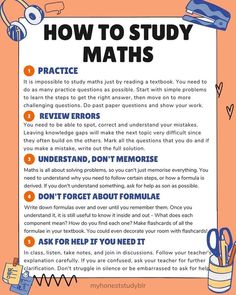 a poster with instructions on how to study maths and what to do about them