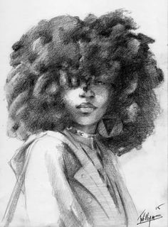 a drawing of a woman with curly hair