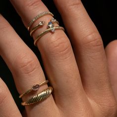 Like the first twinkling stars appearing in the twilight hour, exquisitely set diamonds help this ring shine in simplicity on its own and perfectly highlight our other rings when stacked. Solid gold, always — in your choice of 9k or 14k.