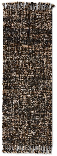 a brown and black rug with fringes on it