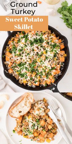 sweet potato skillet with ground turkey and parmesan cheese