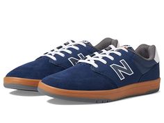 New Balance Numeric 425 - Skate Shoes : Navy/Gum 2 : Move with ease from the boardwalk to the bar in the New Balance Numeri 425 sneakers! Lace-up closure. Coastal-inspired court shoes taking cues from the 520 and 620 styles. Suede, synthetic and mesh upper for comfort and durability. Textile lining and insole. Padded insole for all-day comfort. Non-marking rubber outsole offers long-lasting wear. Imported. Measurements: Weight: 13 oz Product measurements were taken using size US Men's 12, Women' New Balance Numeric, Us Man, Court Shoes, Shoe Style, The Bar, Skate Shoes, Product Reviews, Chuck Taylors, New Balance