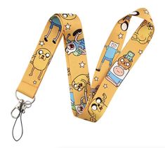 a yellow lanyard with cartoon characters on it