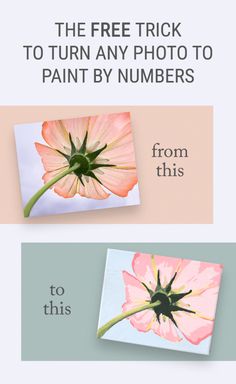 two pictures with the words, the free trick to turn any photo to paint by numbers