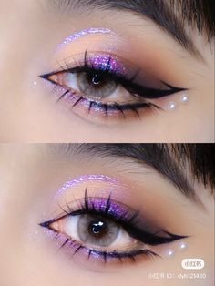 Colorful Eye Makeup With Glasses, Jelly Eye Makeup, Ateez Inspired Makeup, Black Fairy Makeup, Iridescent Makeup Looks, Duochrome Eyeliner, Fairy Core Makeup, Cybercore Makeup, Makeup Hooded Eyes