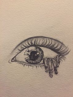 a drawing of an eye with long lashes and a skull in the iris's eye