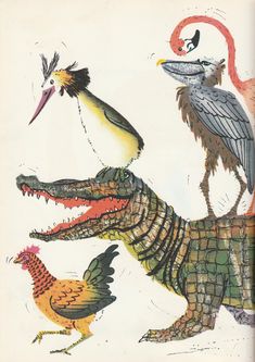 an image of birds and crocodiles on a white background