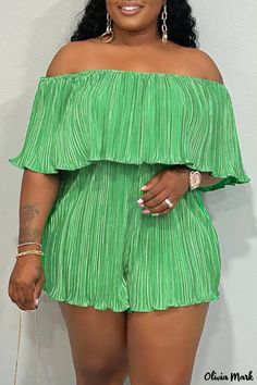 Olivia Mark - Stylish Green Off-the-Shoulder Jumpsuit with Fashionable Patchwork Design Short Jumpsuit Outfit, 2 Piece Jumpsuit, 2piece Outfits, Trendy Jumpsuit, Hot Jumpsuits, Rompers Online, Red Dress Short, Green Jumpsuit, African Design Dresses