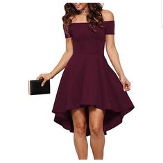 Burgundy/Maroon Colored Off The Shoulder Cocktail/Skater Dress Skater Dress Formal, Figure Flattering Dresses, Derek Hale, Elegant Party Dresses, Lace Homecoming Dresses, Look Chic, Skater Dress, Lany, Homecoming Dresses