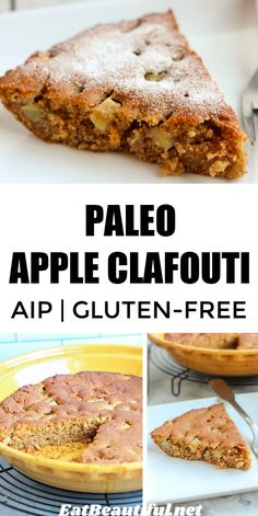 a collage of photos showing the steps to make paleo apple clafout