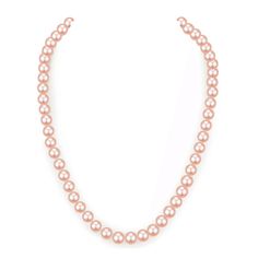 18" or 16” Single Strand 7.5-8mm AAA or AAAA Pink Freshwater Pearl Necklace Choose this lavish AAA or AAAA pink freshwater pearl strand necklace for a dose of show-stopping color and mesmerizing uniqueness of these wondrous pearls. Colored pearls display harmonious body colors that uplift your wardrobe to another level of elegance. Treat yourself to a gorgeous 18-inch or 16-inch long single-strand freshwater pearl necklace. Set the bar high for glamour with this heirloom-worthy pearl 7.5-8mm str Pink Single Strand Akoya Pearl Necklace, Pink Akoya Pearl Single Strand Necklace, Pink Akoya Pearl Round Bead Necklace, Pink Akoya Pearl Necklaces With Round Beads, Pink Akoya Pearl Necklace With Round Beads, Classic Pink Pearl Chain Jewelry, Classic Rose Gold Necklaces With Round Beads, Classic Pink Round Necklace, Formal Pink High Luster Necklace