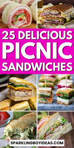 25 delicious picnic sandwiches with text overlay