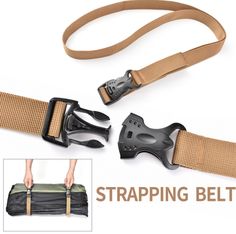 the strap is attached to a belt with two buckles on each side, and one has